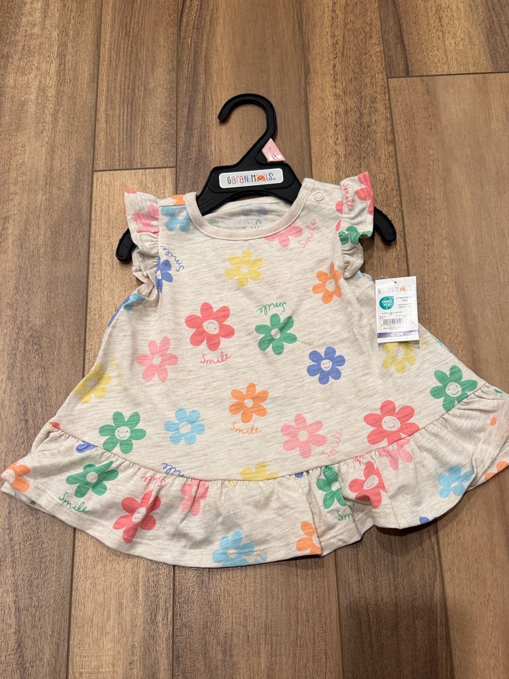 Garanimals Cream Floral Ruffle Sleeve Dress with Multicolor Flowers